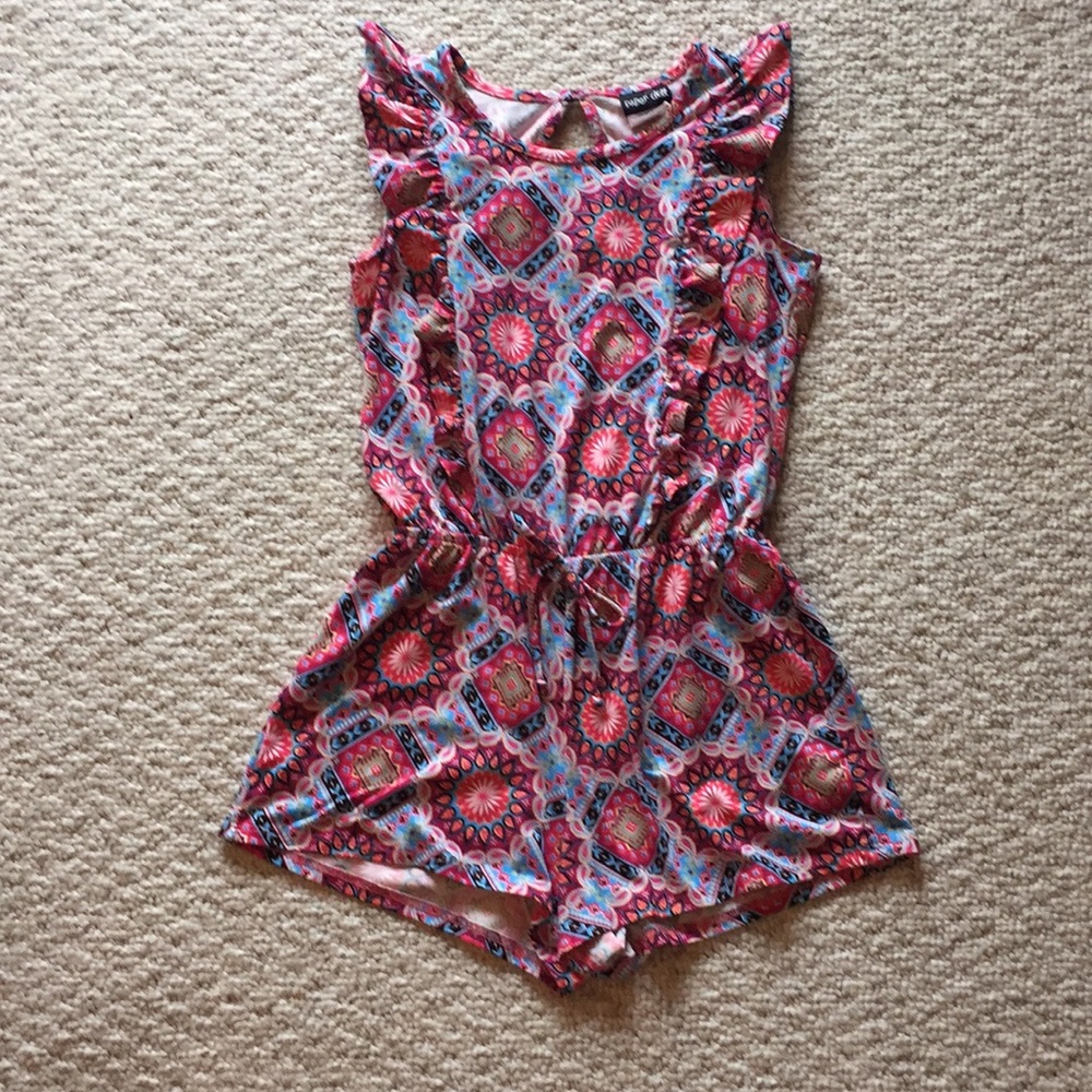 Paper doll patterned romper